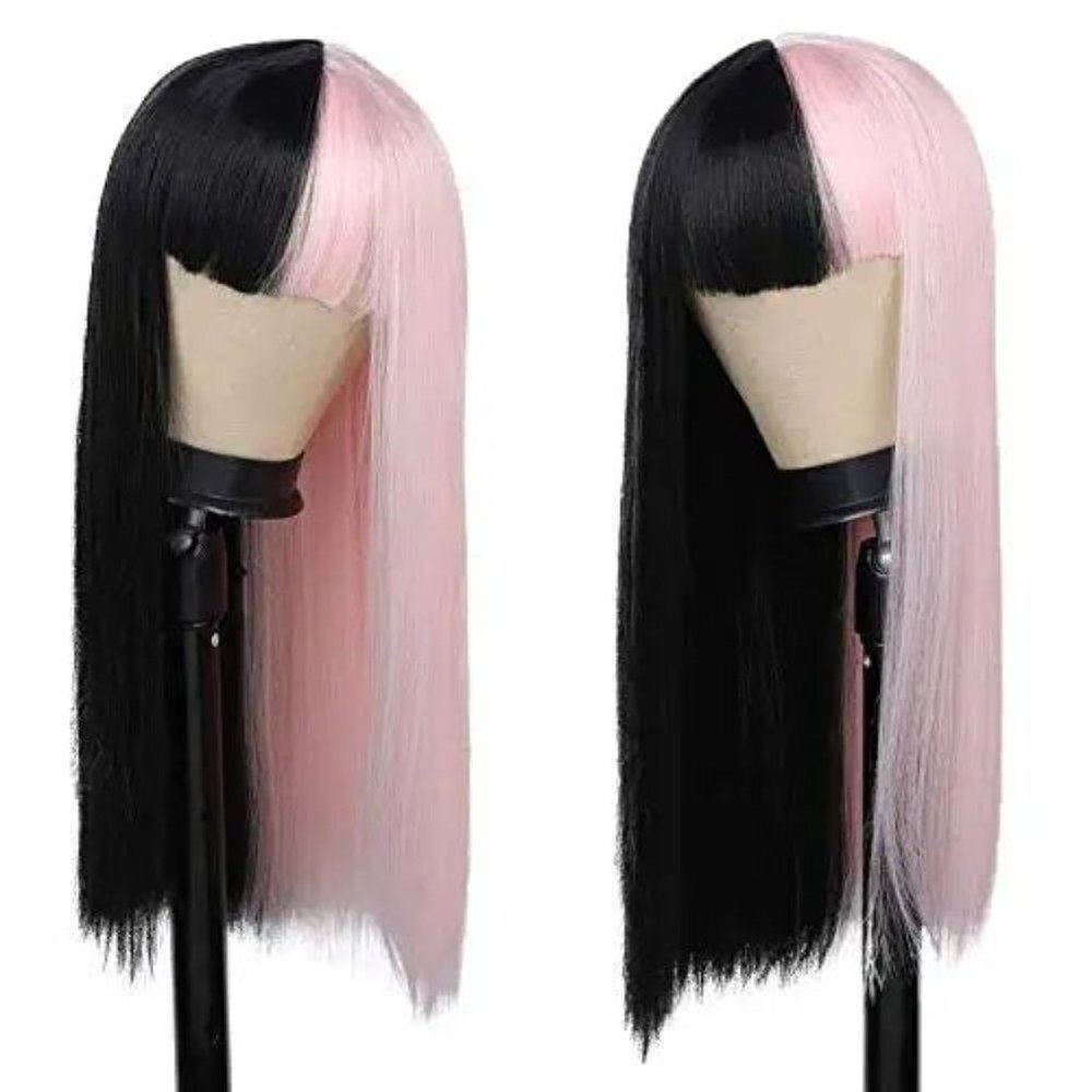 Split Dye  Half Pink and Black Cosplay Hair Wigs